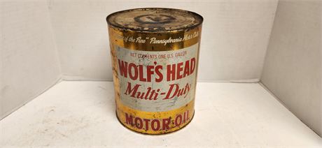 Vintage One Gallon Wolfs Head Motor Oil. Can Is Unopened & Full