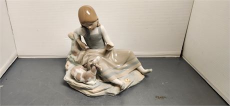 LLADRO Girl With Goat Statue. Goat Has Broken Ears