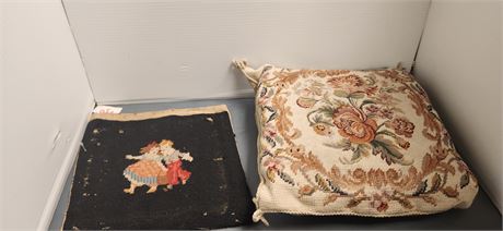 Vintage Decorative Pillow & Needlepoint Chair Or Pillow Cover