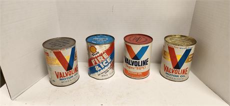 Vintage Valvoline & Shell Oil Cans. Unopened & Full
