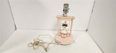 Girl On Swing Vintage Small Wood Lamp
