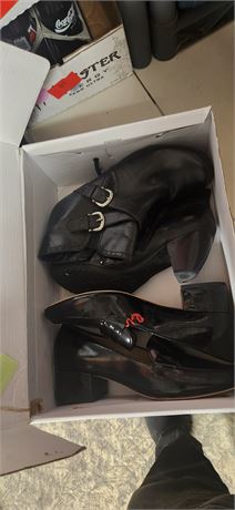 Lot Of 2 Pairs Of Black Shoes. Size Unknown