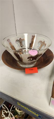Wood Serving Bowl & Vintage Glass Serving Bowl