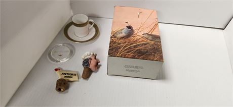 Bottle Stoppers & Avon Quail Decanter After Shave & Misc. Glassware