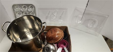 Candy Molds & Stock Pot & Wood Bowls & Measuring Cups & Misc.