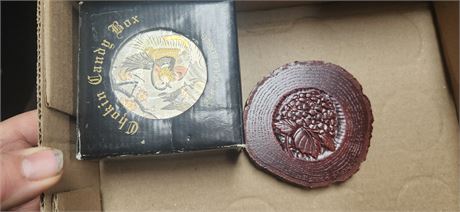 Chokin Porcelain 24K Gold Trim Coasters & Wood Decoration