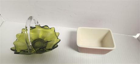 Longaberger Small Storage Dish & Double Crimped Art Glass Candy/Trinket Dish