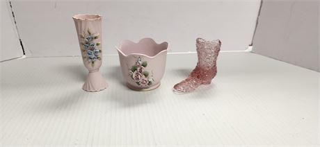 Lefton Vase Planter & Pink Vase & Pink Cowgirl Boot