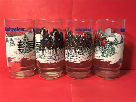 4 1995 Budweiser Clydesdales 6" Indiana Glass Cups