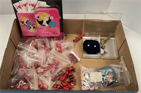 Misc. Jewelry & Buttons & Barbie Playing Cards