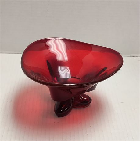 Vintage Viking 3 Footed Christmas Red Dish