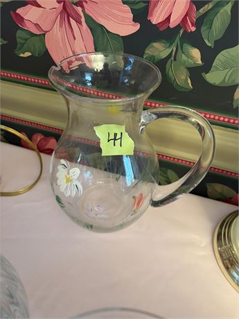 Hand Painted Glass Pitcher