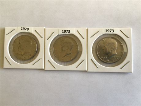 1973, 1979, 1973, Kennedy 1/2 Dollar Coins