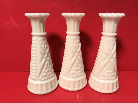 3 Anchor Hocking Milk Glass Bud Vases