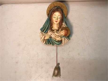 Vintage Japan Ceramic Mother Mary Holding Jesus Wall Plaque Musical