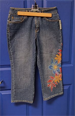 Coldwater Creek Tropical Flare Embroidered Crop Pants. Size Petite 10
