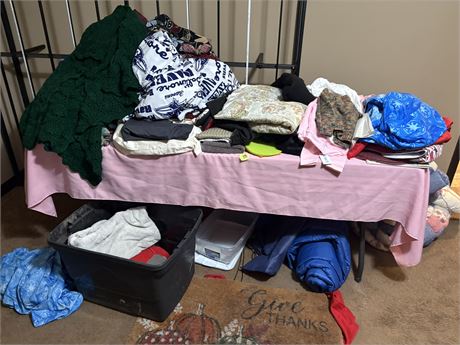 Bedding, Rugs, Clothing Lot