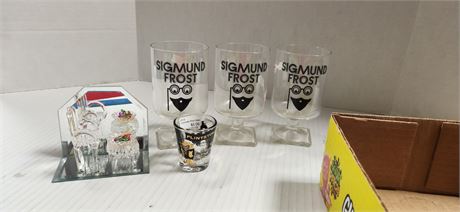 Flintstone Shot Glasses & Sigmond Frost Glasses & Spun Glass Miniatures