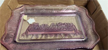 Tiara Glass Purple Last Supper Bread Plate
