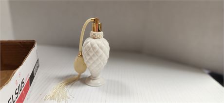 Vintage 6" White Milk Glass Perfume Atomizer Bottle