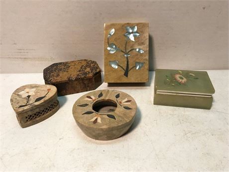 Stone Carved Trinket Boxes & Ashtray