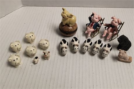 Lot Of Collectible Pigs & Cow Statues