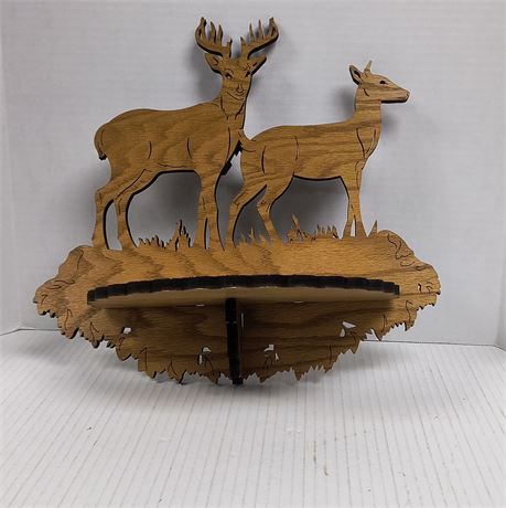 Hand Carved Wooden Doe & Buck Deer Silhouette Wall Shelf