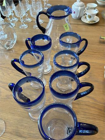 Mexican Blown Glass Mugs and Pitcher