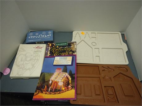 Longaberger Pottery Gingerbread Holiday Home Cookie Molds & Longaberger Ornament