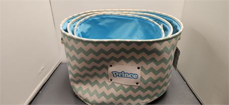 Lot Of Prince Canvas Round Storage Baskets. 3 Different sizes