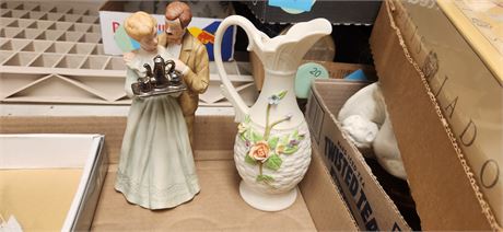 Lefton & Enesco Statues & Wood Sailboat