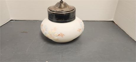 Vintage White Satin Silverplate Lid Cracker Biscuit Jar