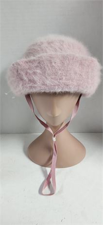 Vintage Kangol Furgora Pink Hat With Strap. Display Head Not Included