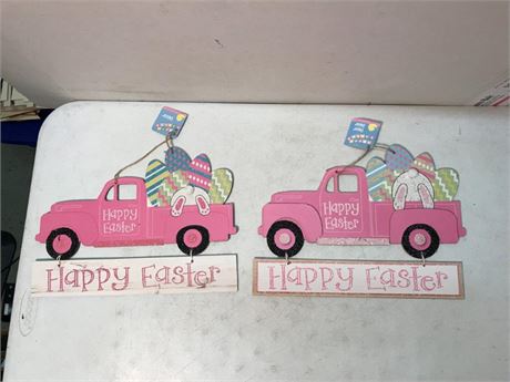 2 Happy Easter Pink Truck Signs