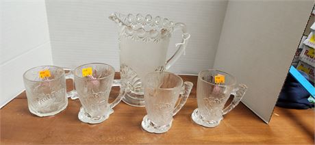 Flintstone Glass Cups & Clear Glass Pitcher