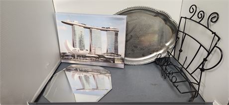 Canvas Art & Serving Tray & Wire Shelf & Small Mirror