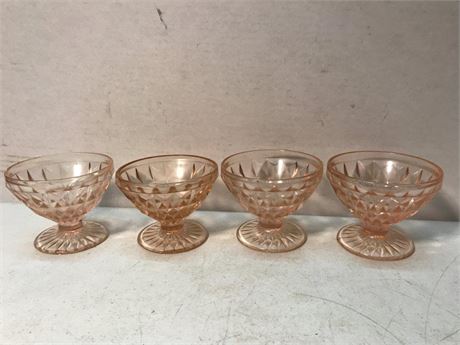 4 Pink Depression Glass Cups