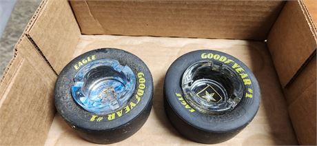 2 Small Goodyear Eagle Tire Ashtrays