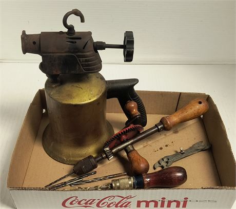 Vintage Dunlop Blow Torch & Vintage Hand Drill & Misc. Tools