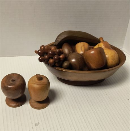 Vintage Monkey Pod Wood Fruit & Bowl