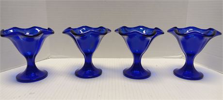 Cobalt Blue Ruffled Edge Sherbert/Ice Cream Glasses