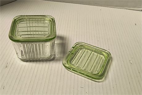 Vintage Glass Storage Dish With 2 Lids. Small Chips In Lids. Glowing Lids
