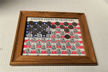 Wood Framed United States 50 Quarters. Some Quarters Included