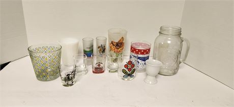 Lot of shot glasses and other glassware