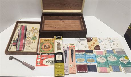 Sewing Items & Wood Box