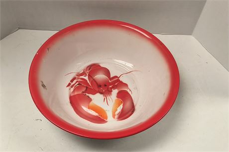 Vintage Bon Voyage Lobster Enamel Ware Metal Bowl