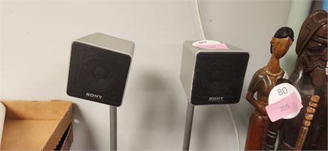 2 Small Sony Speakers On Stands