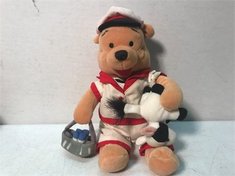 Disney Store Milkman Winnie The Pooh Bean Bag Plush 9" Cow Milk Beanie Toy