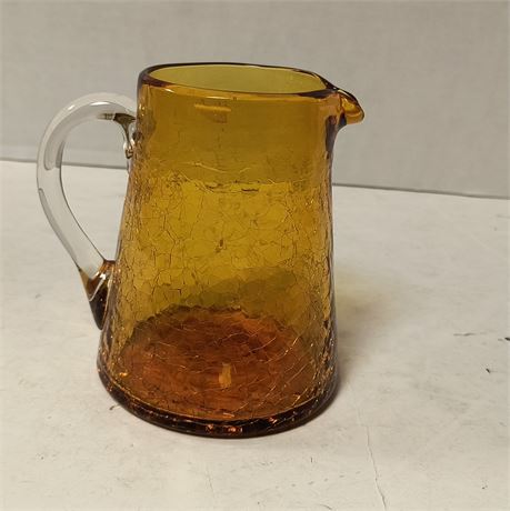 Amber Crackle Glass Small Pitcher