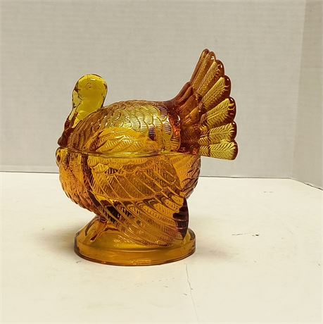 Vintage Amber Glass Turkey Candy Dish